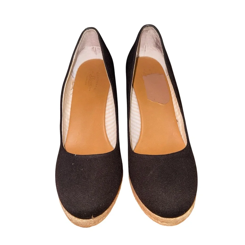 G.H. Bass Kester Wedge Pump Women 8M Pre-Owned Espadrille Black Canvas Jute Heel